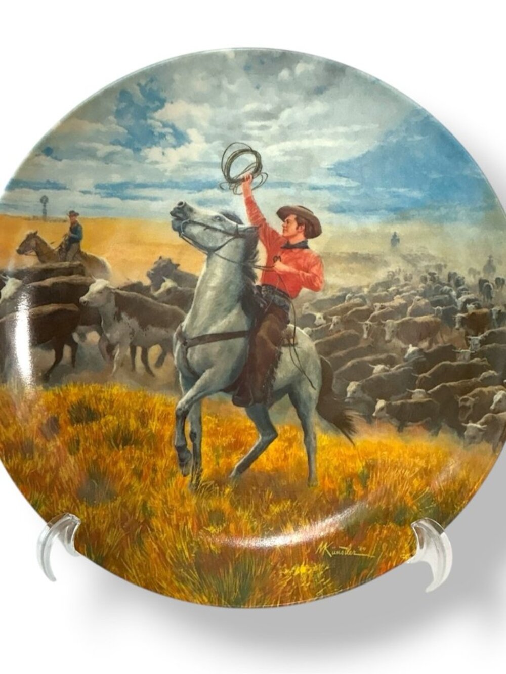 Edwin M Knowles Collectible Plate Oklahoma! Cowboy Western Scene Vintage 1986 - Picture 13 of 16